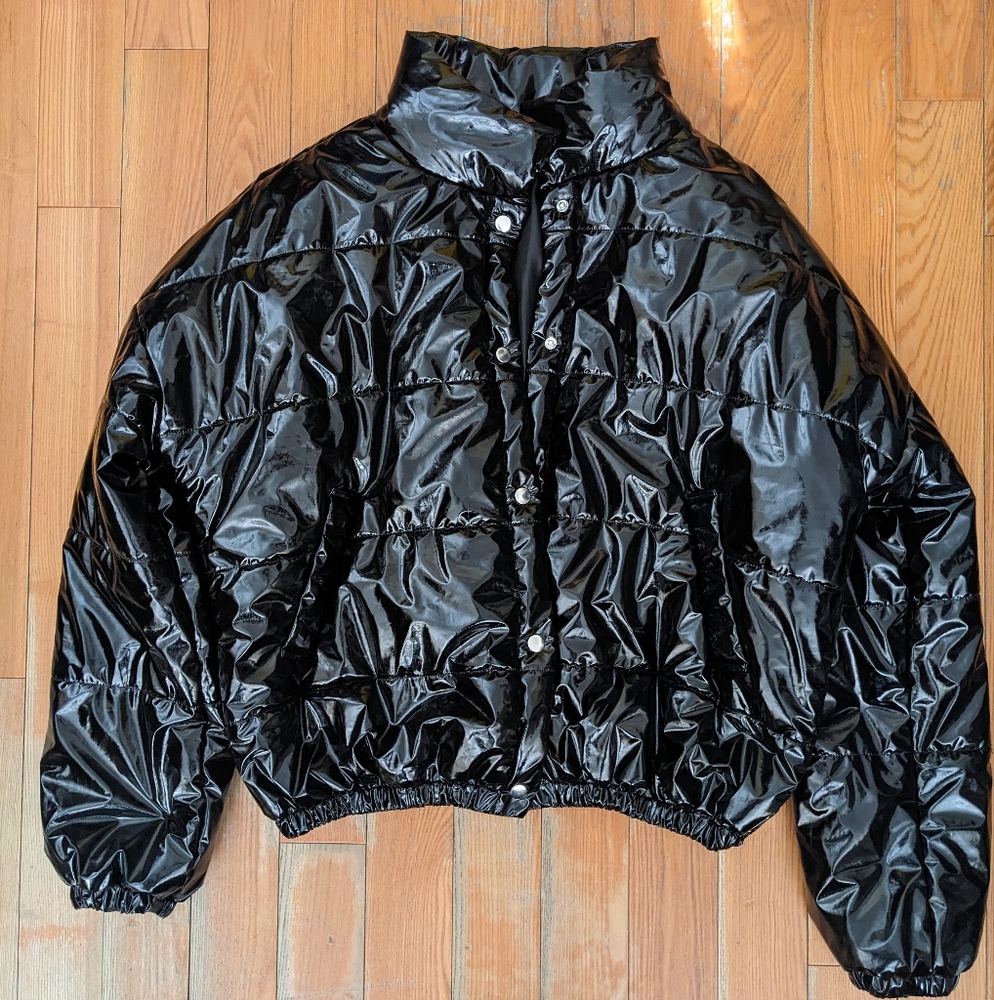 RTR NOW Shiny Black Puffer Jacket XL